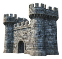 Medieval stone castle with turrets and an archway png