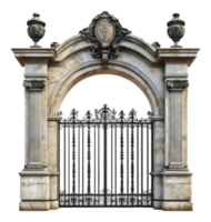 Elegant stone archway with wrought iron gate png