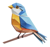 Colorful origami bird on a branch made from paper png