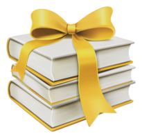 Stacked books with a golden ribbon as a gift png