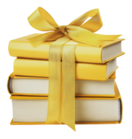 Colorful stack of yellow books tied with a ribbon png
