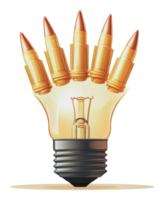 Light bulb transforms into a hand holding bullets png