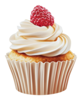 Delicious raspberry topped cupcake on display png