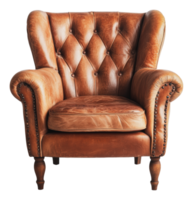Cozy leather armchair in a rustic setting png