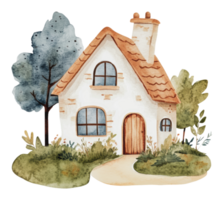 Charming cottage by lush gardens and trees png