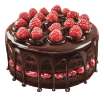 Chocolate raspberry cake with fresh berries on top png