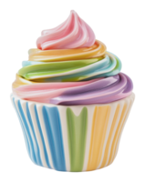 Striped cupcake with swirled frosting png