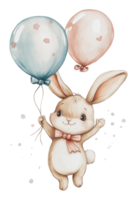 Joyful rabbit with soft-colored balloons png