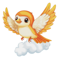 Cute cartoon bird soaring through fluffy clouds png
