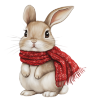 Cute rabbit wearing a red scarf in winter settings png