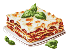 Layers of lasagna with fresh basil png