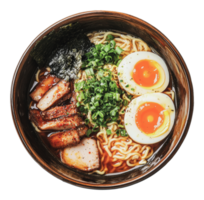Tasty ramen with pork and eggs png