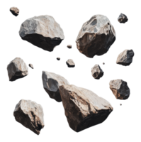 Floating rocks of all shapes in space png