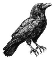 Raven perched on a branch illustration png