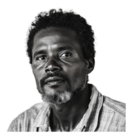 Thoughtful man in black and white portrait png