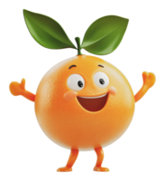 Happy cartoon orange character with green leaves png