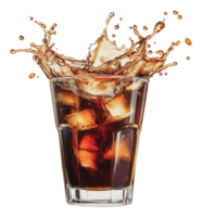 Refreshing drink with ice splashing in a glass png