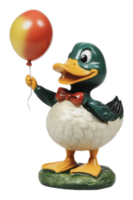 Cheerful duck holding a balloon in a playful pose png