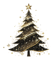 Festive black and gold Christmas tree with star png