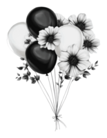 Chic black and white balloon floral decor png