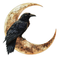 Raven on crescent moon, intricate details png