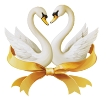 Two elegant swans touching beaks with a ribbon png