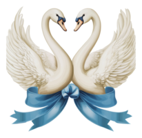 Elegant swans forming a heart shape with ribbons png