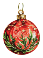 Red Christmas ornament with greenery png