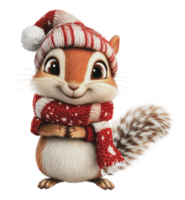 Squirrel in a festive hat and scarf during winter png