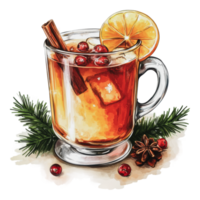 Warm beverage with spices and citrus on display png