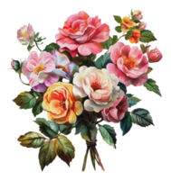 Vibrant bouquet of mixed roses in full bloom png
