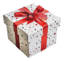 Wrapped gift box with red ribbon and stars design png