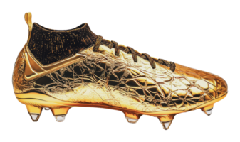 Unique golden soccer cleat with intricate design png