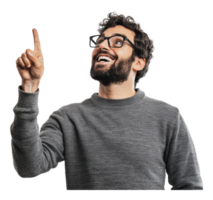 homem com óculos expressando a idéia enquanto sorridente png