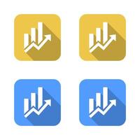 Business chart icon with long shadow. Financial graph concept on square background vector
