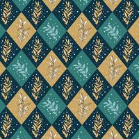 Seamless pattern with geometric diamond shape. Several gold-colored leaves with small white dots scattered texture. vector