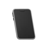 3D illustration of black smartphone with minimalist design. The phone is shown at an angle, featuring gray border and highlighted button. Perfect for projects related to mobile technology vector