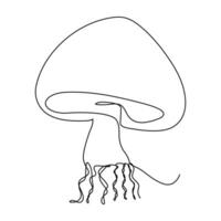 Contour drawing of mushrooms on a white background. Mushroom one line continuous drawing. vector