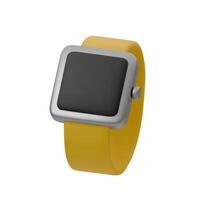 3D illustration of minimalist smartwatch with sleek design. The device has yellow band and square face, perfect for fitness and health tracking visuals, wearable technology, and mobile vector