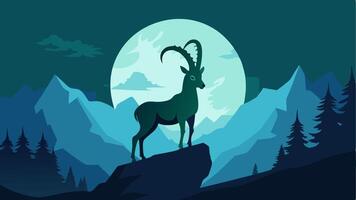 Deer with blue moon stand at stone for your wallpaper background vector