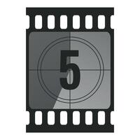Countdown filmstrip frame piece with number five. Retro cinema movie timer counter vector