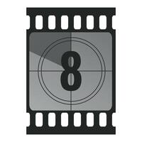 Countdown filmstrip frame piece with number eight. Retro cinema movie timer counter vector