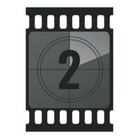 Countdown filmstrip frame piece with number two. Retro cinema movie timer counter vector