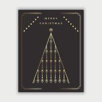Merry Christmas greeting card with geometric shaped Christmas tree and Christmas balls in golden gradient color vector