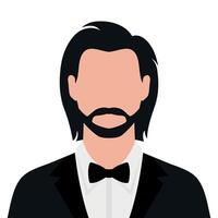 Abstract faceless bearded man with long hair in tuxedo and bow tie vector