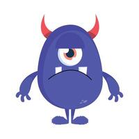 Cute cartoon monster with one eye and horns. Funny grumpy cyclops creature in childish style vector