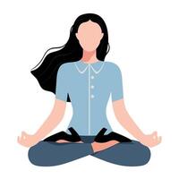 Abstract faceless woman in office clothes sitting in lotus pose. Meditating office worker. Life work balance vector