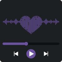 Music player interface with sound wave heart emblem vector