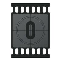 Countdown filmstrip frame piece with number zero. Retro cinema movie timer counter vector
