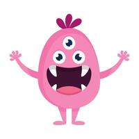 Cute cartoon monster with three eyes. Funny pink creature in childish style with big mouth and fangs vector